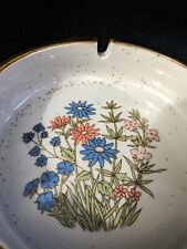 Vtg 1970's Stoneware Ashtray Speckled Floral Wildflowers Trinket Dish picture