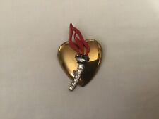 Silbros WWII Patriotic Heart & Liberty Torch Victory Pin Gold Wash Enamel Pave picture