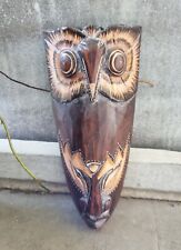 Vintage Wood Balinese Bali Mask Tribal Wall Hanging Bird Owl Face Decor Brown 8