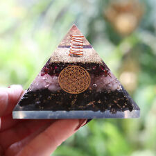 Entirely Zen Shungite Rose Quartz & Garnet Orgone Pyramid XL 75mm 3in EMF & 5G picture