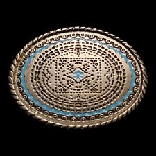 Vintage Belt Buckle Native American Turquoise Inlay Navajo 70s 80s Western  picture