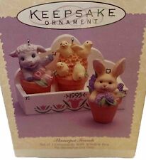 90’s Hallmark Keepsake Easter Ornament 1995 Flowerpot Friends 4 Piece Set. picture