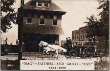 1908 ELKHART, Indiana Real Photo RPPC Postcard Fire Engine w/ Horses MAG & FAN picture
