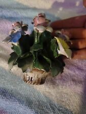 Vintage Nuova Capodimonte Handled Basket of Flowers Roses Italy 3.75” picture