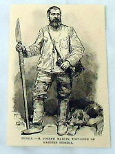 small 1889 magazine engraving ~ M. JOSEPH MARTIN, EXPLORER...SIBERIA Russia picture