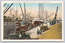 Postcard St. Petersburg, Port of St. Petersburg Antique Truck, Boats, Crane A746 picture