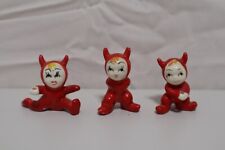 Pixie Elf Red Devil Japan Miniature Figurine Ceramic. Vintage. Set Of 3. Rare picture
