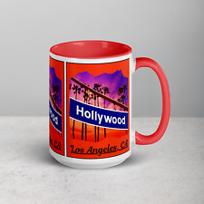Hollywood Los Angeles Coffee Mug 15oz California FAN ART red handle & interior picture