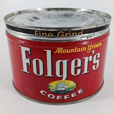Vintage Folger's 1959 1 Ib Coffee Keywind Can Mountain Grown Regular  picture
