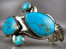 Vintage Navajo Cast Sterling Silver Turquoise Cuff Bracelet ~ UNIQUE ~ picture