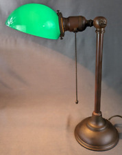 Antique Circa 1902 Table Task Banker Lamp Harvey Hubbell Emeralite Glass Shade picture