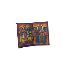 Vintage Ethiopian Leather Prayer Icon.  Mary Holding Jesus and Saint George. picture