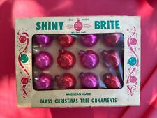 Vtg Christmas Shiny Brite Glass Mini 1.25” Ornaments Orig Box 12 Pink & Red picture
