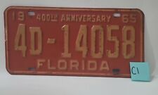1965 Florida 400th Anniversary License Plate 4D-14058 Red Metal Vintage ⬇️(C1) picture