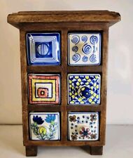 Wood Ceramic Porcelain Apothecary Spice Cabinet Box Tea Jewelry 6 Drawers picture