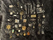 #4 VINTAGE KEYCHAIN LOT OF 42 KEY CHAINS FOBS BRASS PEWTER METAL LIGHTER BADGE picture