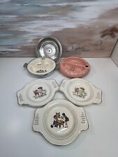 Vtg Antique Baby Feeding Dishes And Warming Plates Lot “I Go Here Said The Fork” picture