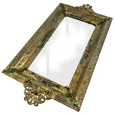Gold Ormolu 24 Jeweled Mirrored Footed Brass Vanity Tray - FINE & RARE c. 1920s picture