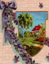 VTG Embossed Postcard Birthday Violets House Home picture