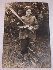 1909 RPPC Young Woman in Raincoat Storm Gear Oilskin , Broken Oar Massachusetts picture