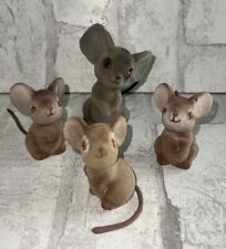 Vintage  Christmas Mouse Fuzzy Flocked Miniature Figurine Felted Gray W Tail picture
