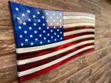 19 x 36 inch Wavy Rustic Wooden American Flag, Waving American Flag picture