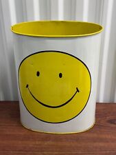 Vintage 1970s Cheinco Yellow Smiley Face Metal Wastebasket picture