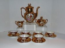 COMPLETE VTG. WALBRZYCH POLAND Gold Lustre Courting Couple Decal Coffee/Tea Set picture