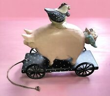 Williraye Studios 1996 Pig on Cart Pull Toy w Rooster & Basket Figurine WW1423 picture
