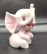 Vintage Brinns Pink Elephant Figurine Big Ears Trunk Up Bisque Bowtie Kitschy picture