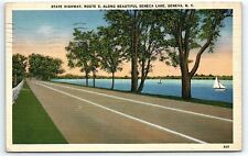 1940s WWII GENEVA NY STATE HWY RT 5 SENECA LAKE FROM NAVY SAILOR POSTCARD P2574 picture