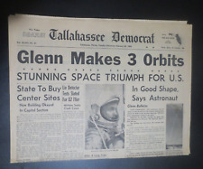 Tallahassee Democrat Newspaper Glenn Makes 3 Orbits Feb 20, 1962 1 Part picture