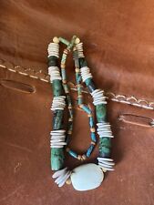 Unusual 27 “ Graduated Antique Turquoise Necklace With White Stones And Wood picture