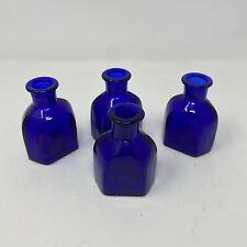 (4) Vintage Cobalt Blue 6 Sided Bottles picture