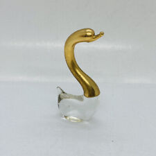 Vintage Brass & Glass Swan Brid Figurine 3.25” Long Neck Tabletop Art Decor 22 picture