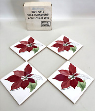 Set of 4 Block Spal Poinsettia Tiles Coasters Trivets Ceralco, Portugal 1982 picture