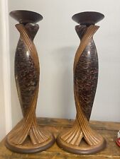 Supercool:”faux Egyptian” Vtg.22”candleholders Art Deco Stylized Fish/birds picture