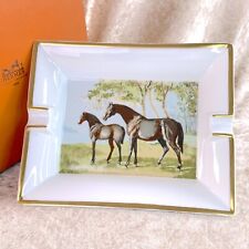 Vintage Hermes Cigar Ashtray Change Tray Horse Porcelain with Case picture