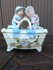 Vintage porcelain faience children Doll Bonbonniere box basket picture