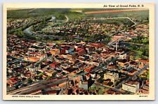 Original Old Vintage Postcard Aerial City View Landscape Bridge Grand Forks, ND picture
