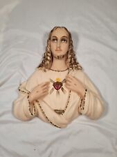 Vintage Antique 1957 Sacred Heart Jesus Chalkware 3D Wall Hanging Plaques picture