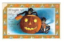 c1910 Halloween Postcard Candle Lighted JOL, Black Devils picture