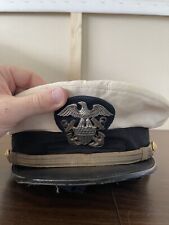 WW2 WWII US Navy USN Officer Uniform Hat Visor Cap Khaki Sailor White w/ Badge picture