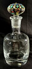 Vintage Clear Thick Glass Decanter with Dot Painted Stopper 10.5” picture