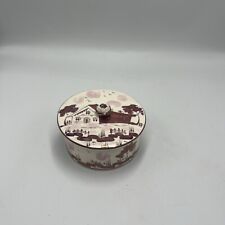 Vintage Gray's Pottery Pink Lusterware Trinket Dish With Lid 4 1/4”x 2” Signed picture