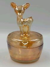 Vintage Jeanette Marigold Iridescent Glass Fawn Deer Powder Jar picture