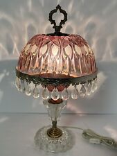 Vintage Pink Michelotti Boudoir Crystal Glass Lamp Holland 16.5 inch 30 prisms picture