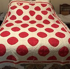 ANTIQUE RED & WHITE Circles HAND-STITCHED COTTON (62”X 74