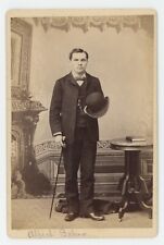 c1880s ID'd Cabinet Card Man w. Cane Holding Hat Named Albert Baker Scranton, PA picture