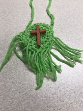 Green Crochet Cross Prayer Pouch Necklace Handmade Original Grannycore picture